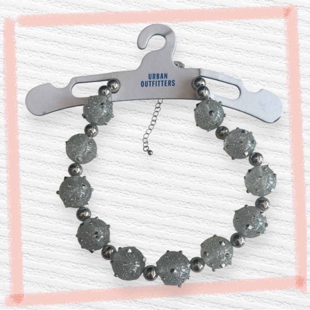 Urban Outfitters Glitter Orb Statement Necklace NWT | Silver Textured Beaded